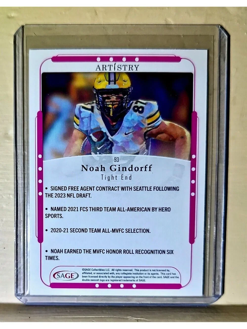 Noah Gindorff 2023 SAGE NFL Artistry Football #93 Card